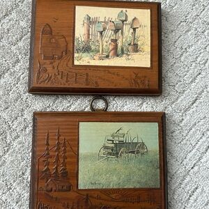Vintage Wooden Wall Art with Rustic Scenes
